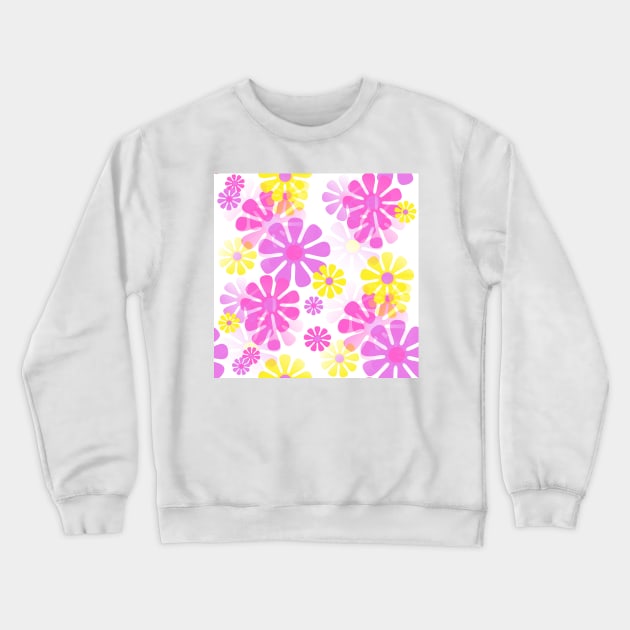 60's Retro Groovy Mod Flowers in Purple, Pink and Yellow - Abstract Crewneck Sweatshirt by MellowCat